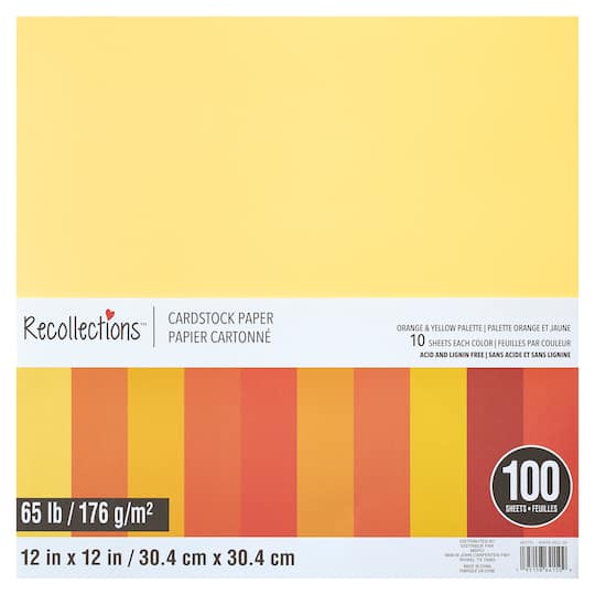 9 Packs: 100 ct. (900 total) Orange &#x26; Yellow Palette 12&#x22; x 12&#x22; Cardstock Paper by Recollections&#x2122;